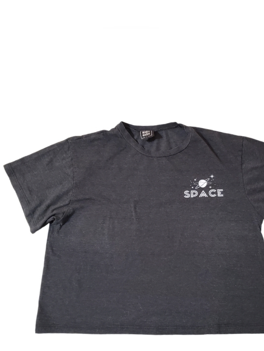 Riot Queen Women's Charcoal Gray Space Crop‎ T-shirt Large